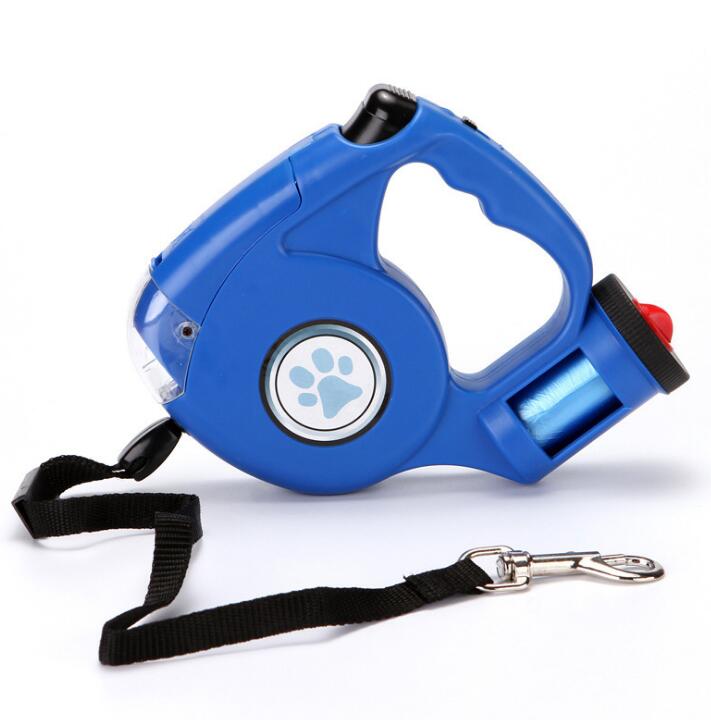 Introducing the ultimate leash for dog owners! This retractable leash comes with a convenient poop bag dispenser and built-in LED flashlight for night walks. With a comfortable handle and sturdy design, enjoy the freedom to walk and play with your furry friend while keeping the environment clean and safe at all times.
