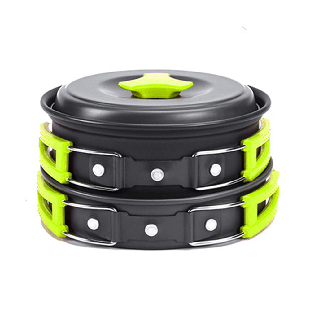 Crafted from durable aluminum, these camping cookware kits offer lightweight and efficient heat distribution for outdoor cooking. Designed for ease of use and portability, they include essential pots and pans to prepare meals effortlessly while camping. 
