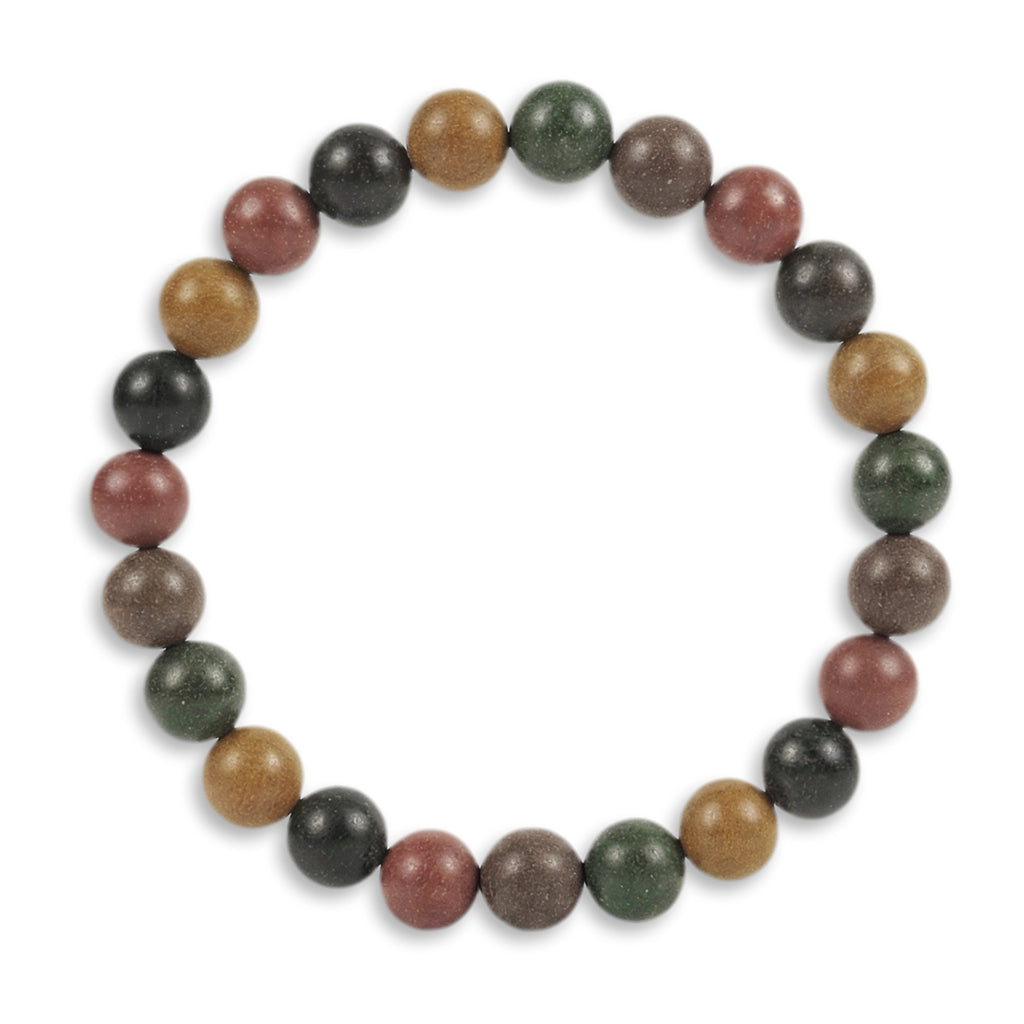 Multicolored beaded bracelet on a white background