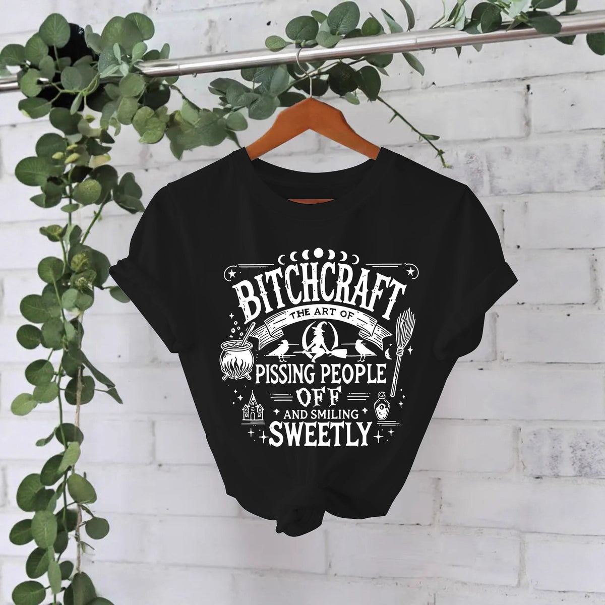 Bitchcraft Halloween Printed Round Neck Loose T-shirt