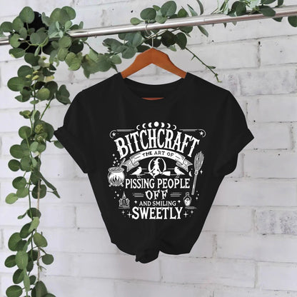 Bitchcraft Halloween Printed Round Neck Loose T-shirt