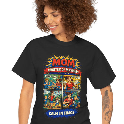 This comic-inspired design celebrates the real-life superhero; Mom: Master of Mayhem, handling every moment with calm confidence