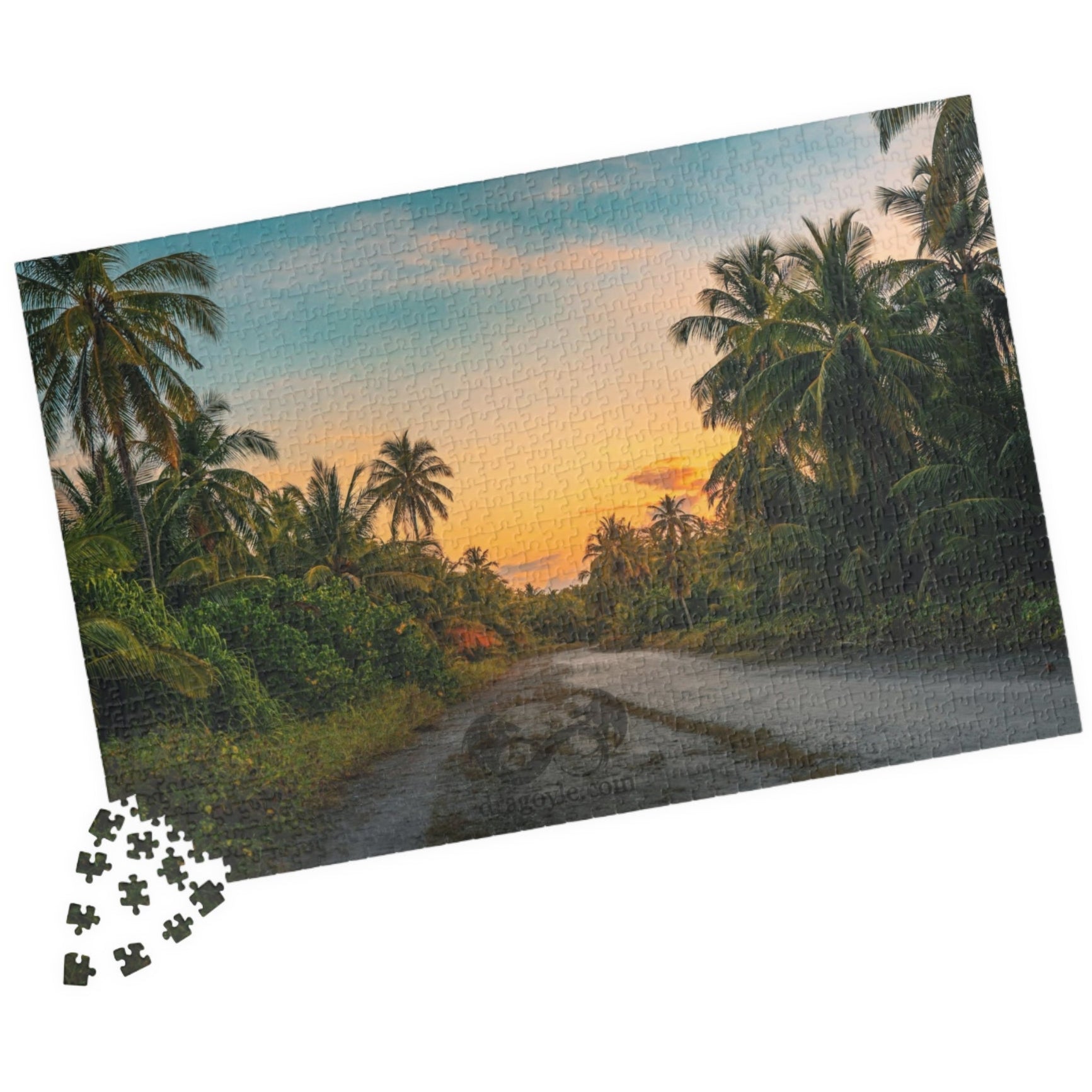 Experience the breathtaking beauty of a tropical landscape at dusk with this stunning puzzle. Featuring 110 to 1014 pieces, this puzzle will challenge your mind while transporting you to a peaceful oasis. 