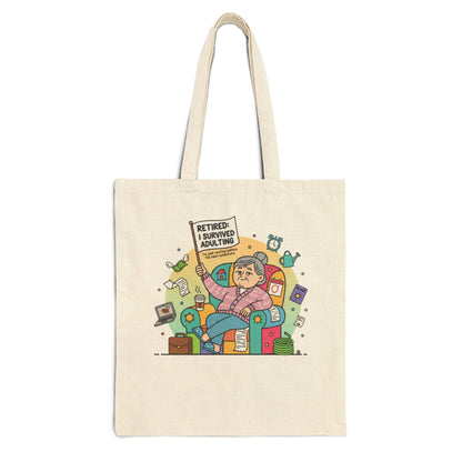 Durable heavy cotton construction and reinforced handles make it practical for everyday use while the modest printed design keeps the vibe polished and playful.