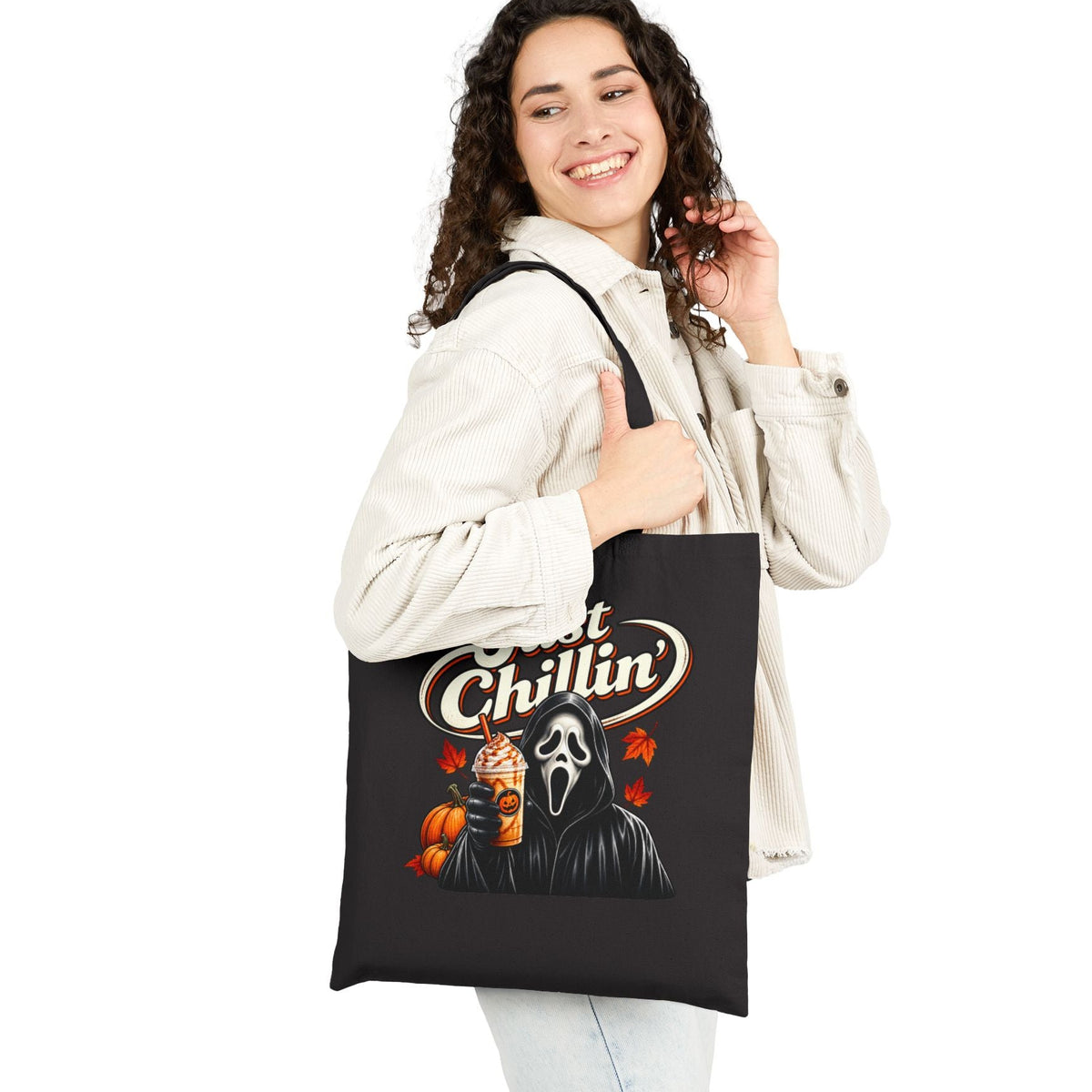 "Just Chillin" Halloween Ghost Face Canvas Trick or Treat Bag
