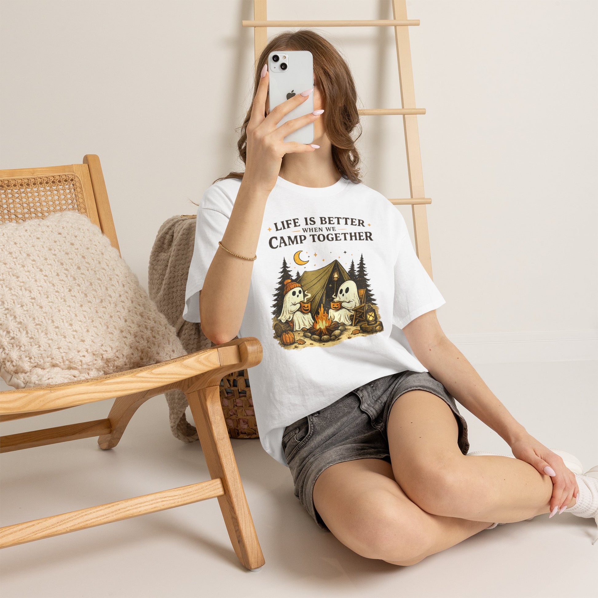 Life Is Better When We Camp Together Ghost Halloween Cotton T-Shirt