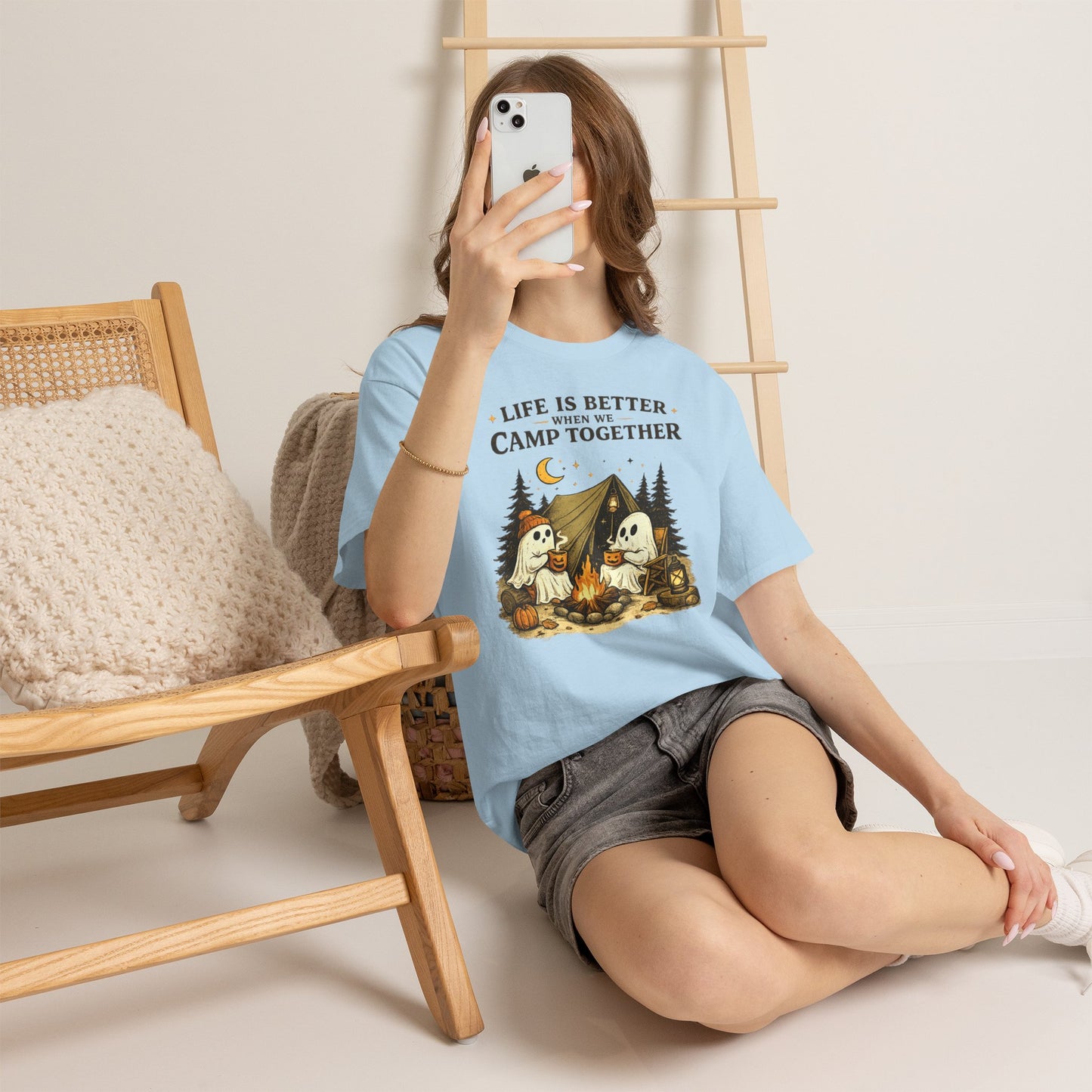 Life Is Better When We Camp Together Ghost Halloween Cotton T-Shirt