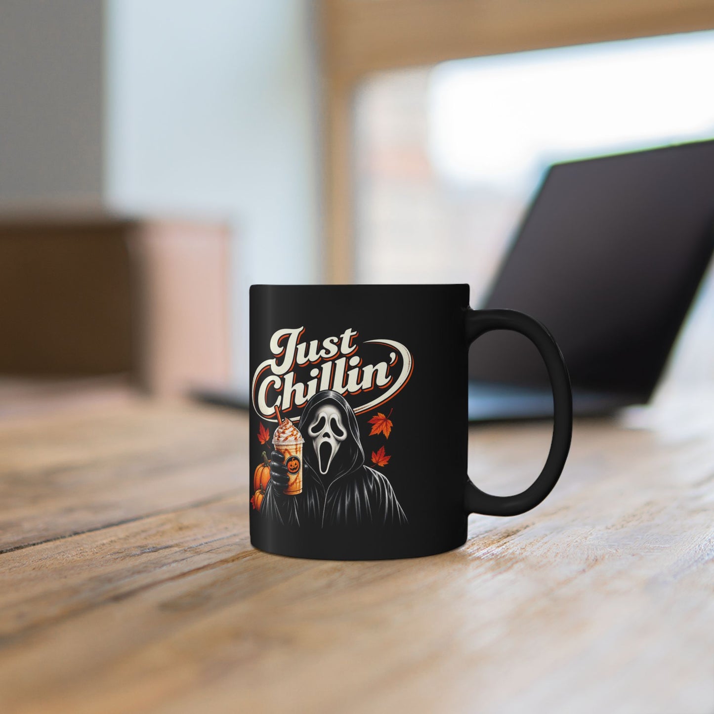 Halloween Just Chillin' Ghost Face Black Mug (11oz)