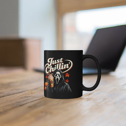 Halloween Just Chillin' Ghost Face Black Mug (11oz)