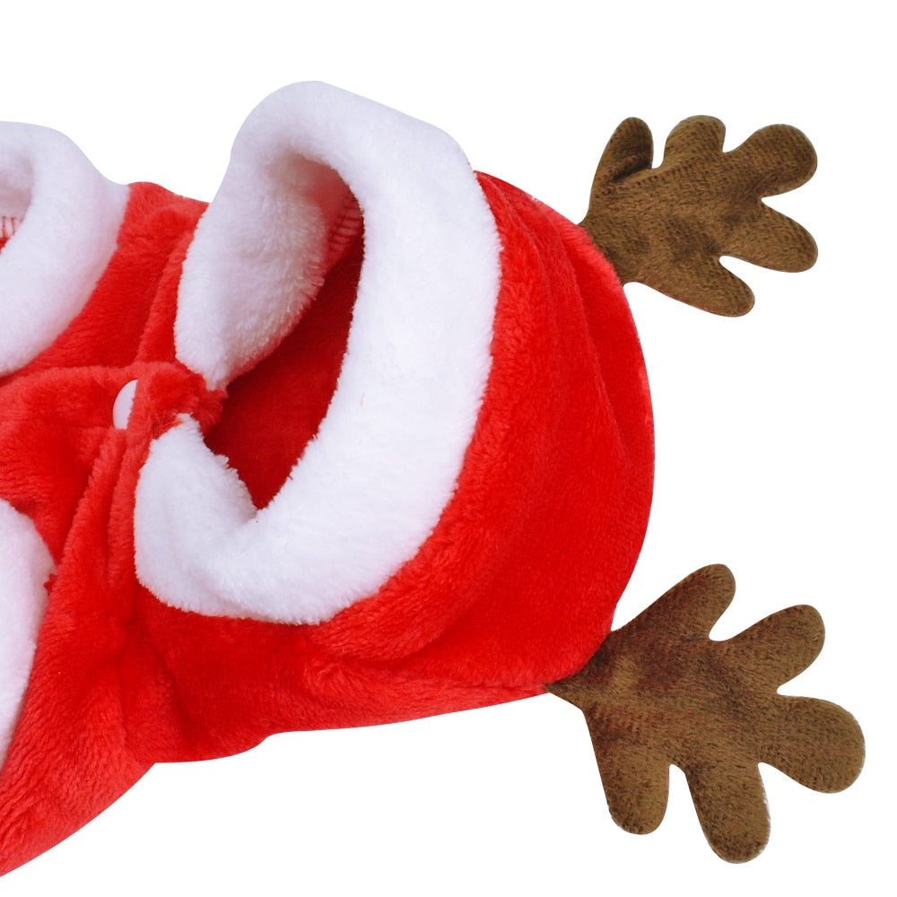Christmas Red Cat & Dog Coat With Reindeer Antlers