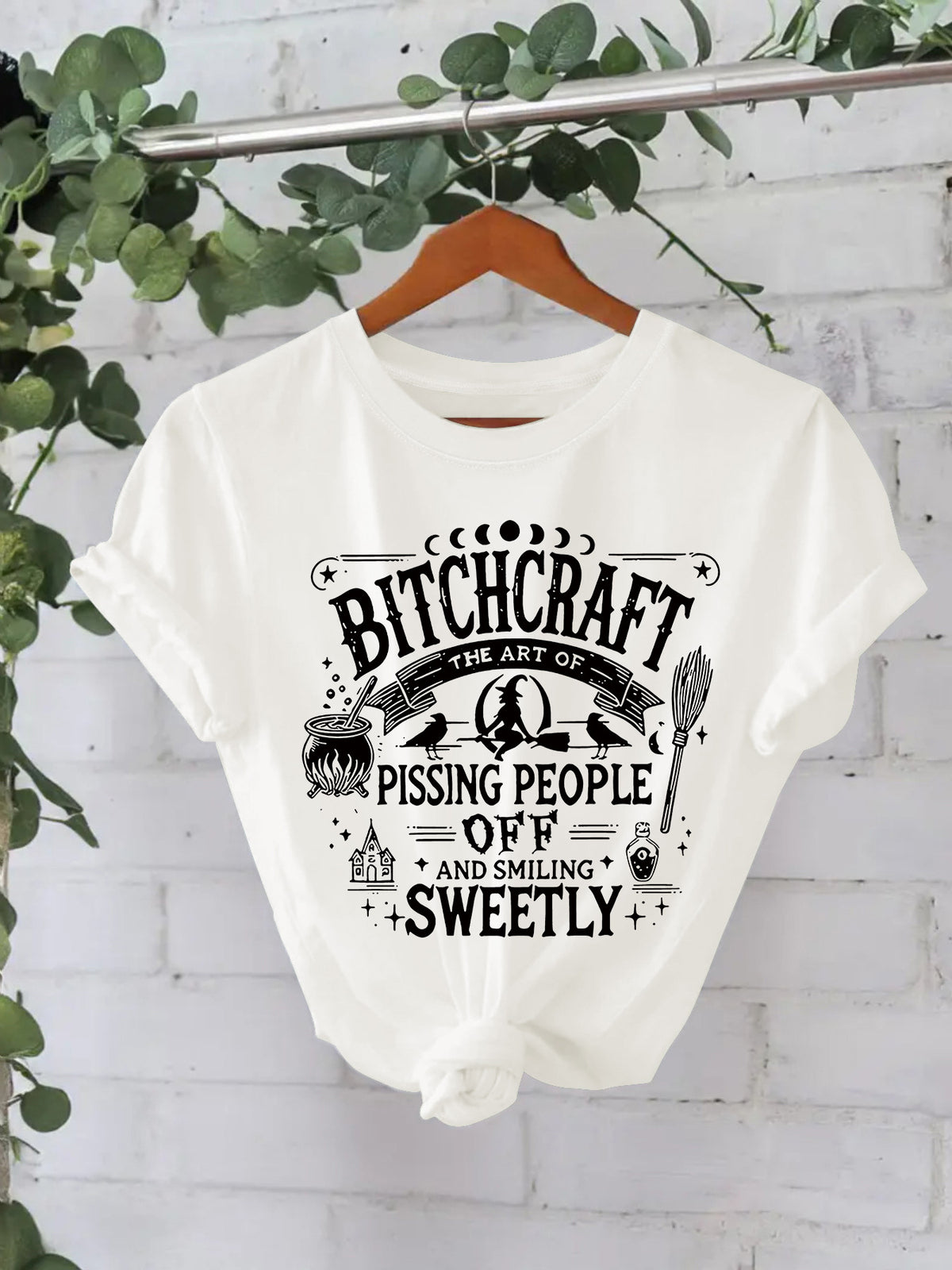 Bitchcraft Halloween Printed Round Neck Loose T-shirt