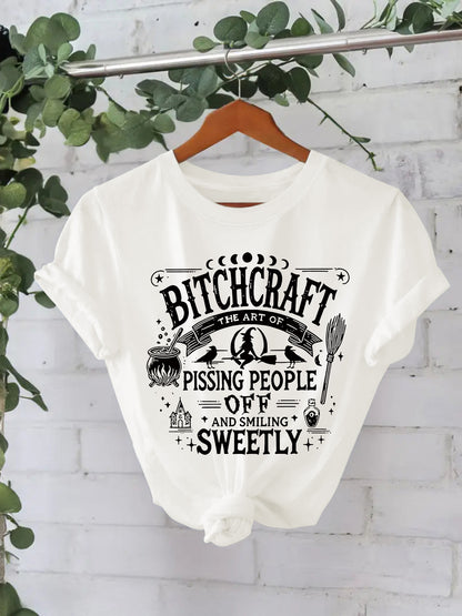 Bitchcraft Halloween Printed Round Neck Loose T-shirt