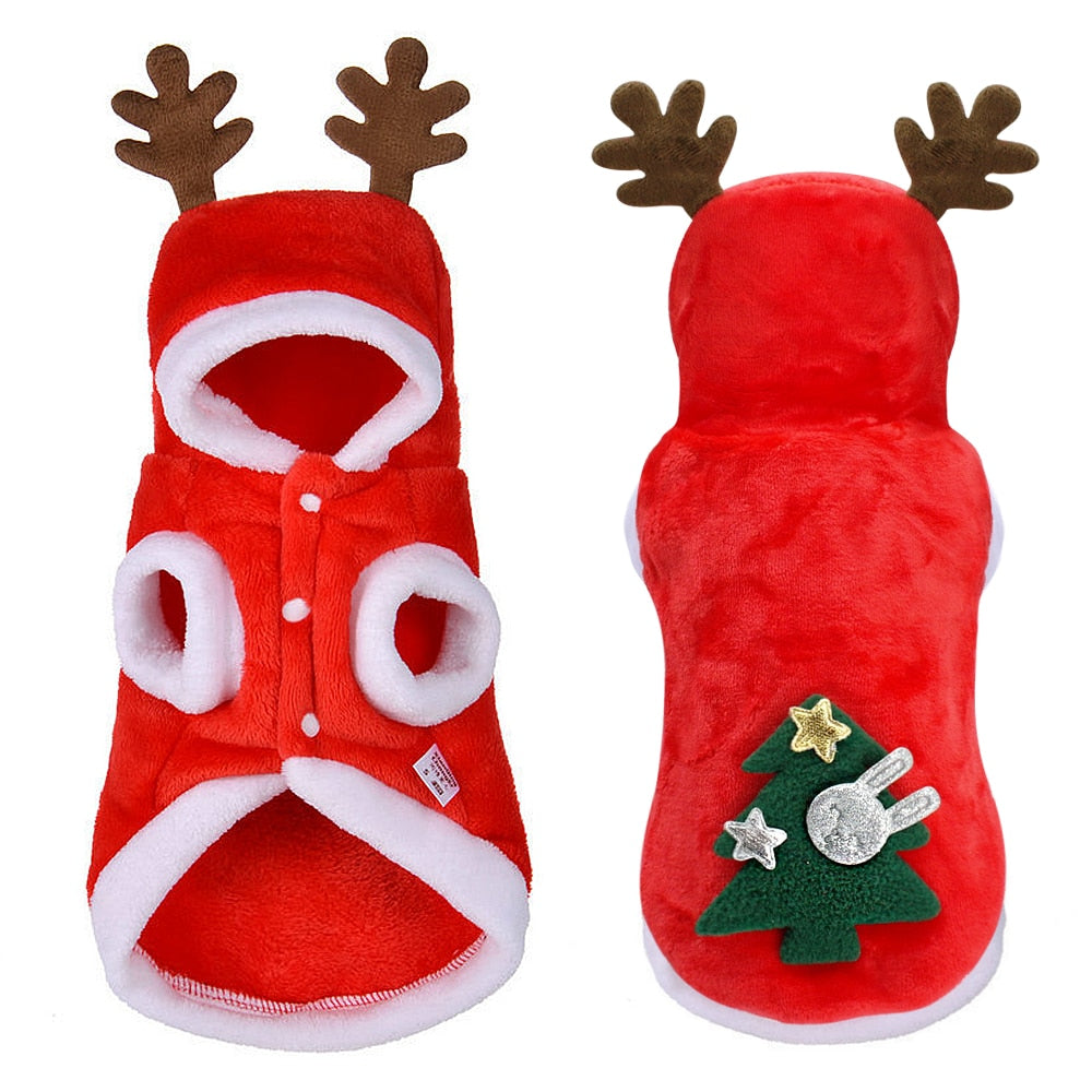 Christmas Red Cat & Dog Coat With Reindeer Antlers