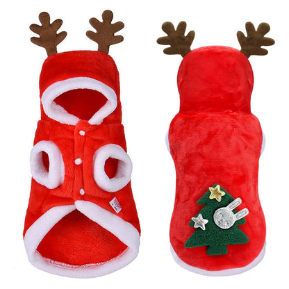 Christmas Red Cat & Dog Coat With Reindeer Antlers