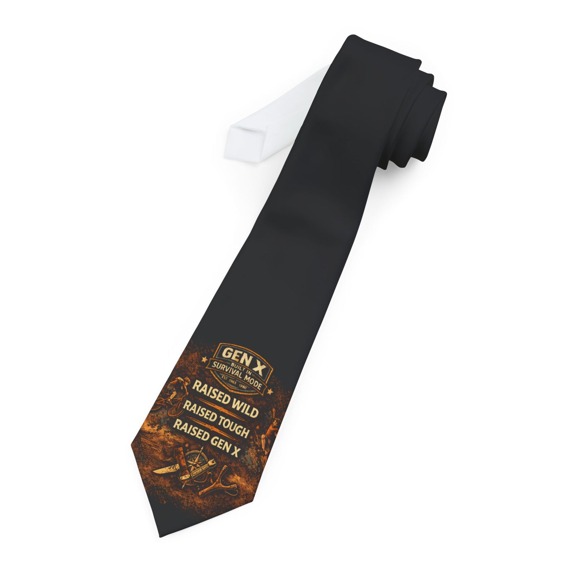 Gen X Survivor Raised Wild Raised Tough Slim Satin Finish Necktie