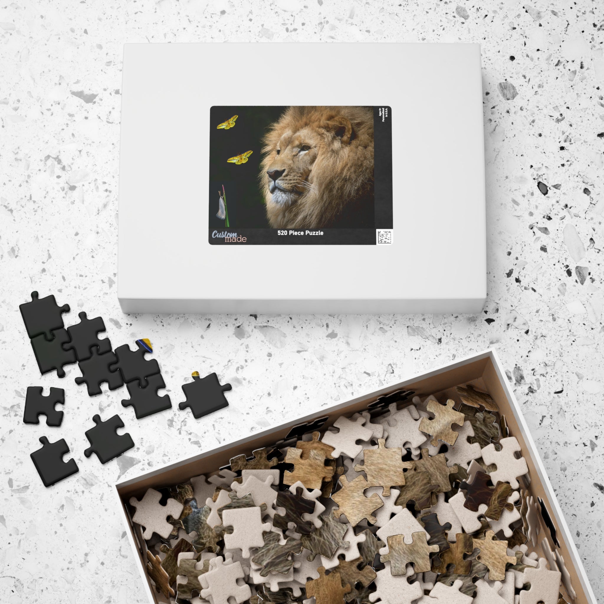 Unleash your adventurous spirit with the Lion &amp; Butterfly Puzzle! Challenge yourself with 110 to 1014 pieces and discover the stunning combination of a majestic lion and delicate butterfly. As you put together this high-quality puzzle, experience the thrill of completing a daring mission.