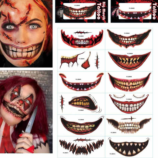 Unleash your bold side this Halloween with these Creepy Mouth Fake Tattoos. Perfect for creating a chilling, unforgettable look, they easily apply for a realistic effect that turns heads. 
