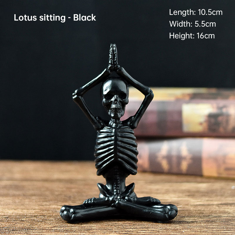 Vintage Halloween Skeleton Figurines Yoga Pose Resin Home Décor