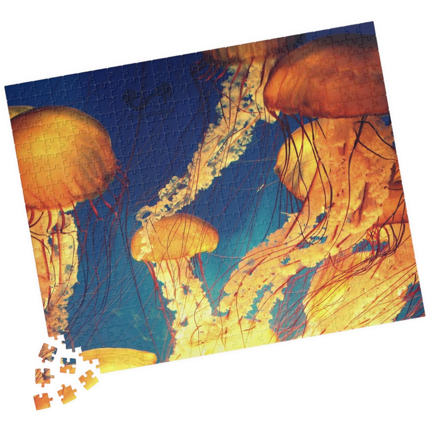 Indulge in the essence of the ocean with our Orange Jellyfish Puzzle. Crafted with 110 to 1014 pieces, this puzzle captures the striking hues and intricate details of a jellyfish. Dive into a world of relaxation and challenge your mind simultaneously.