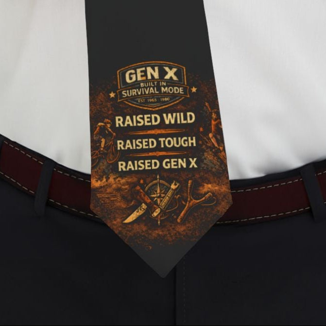 Gen X Survivor Raised Wild Raised Tough Slim Satin Finish Necktie