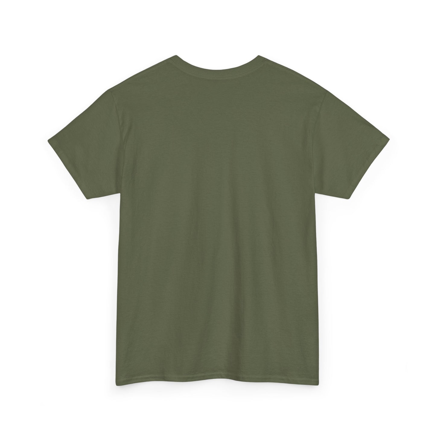 An olive green short-sleeve crewneck t-shirt shown from the back, laid flat against a solid white background.