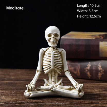 Vintage Halloween Skeleton Figurines Yoga Pose Resin Home Décor