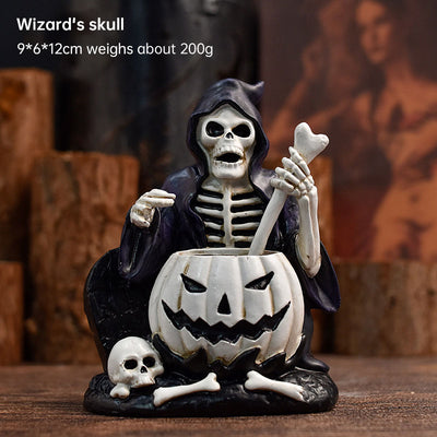 Vintage Halloween Skeleton Figurines white pumpkin cauldron  Resin Home Décor