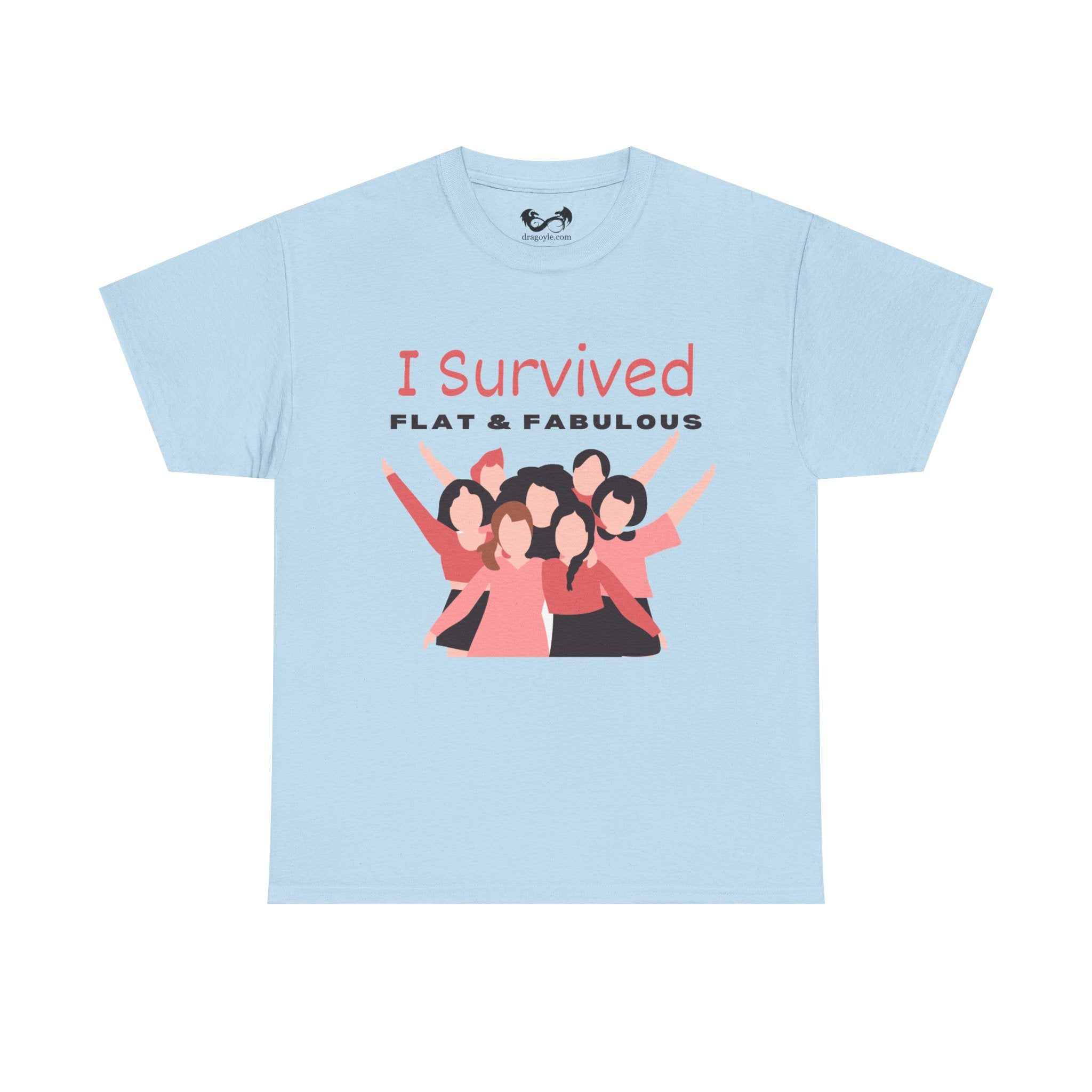 Be proud of your mastectomy journey with our "I Survived Flat &amp; Fabulous" tee. Made with heavy cotton, it's comfortable and durable for everyday wear. Show off your strength and celebrate your unique body. Choose confidence and comfort, with our original designed tee.