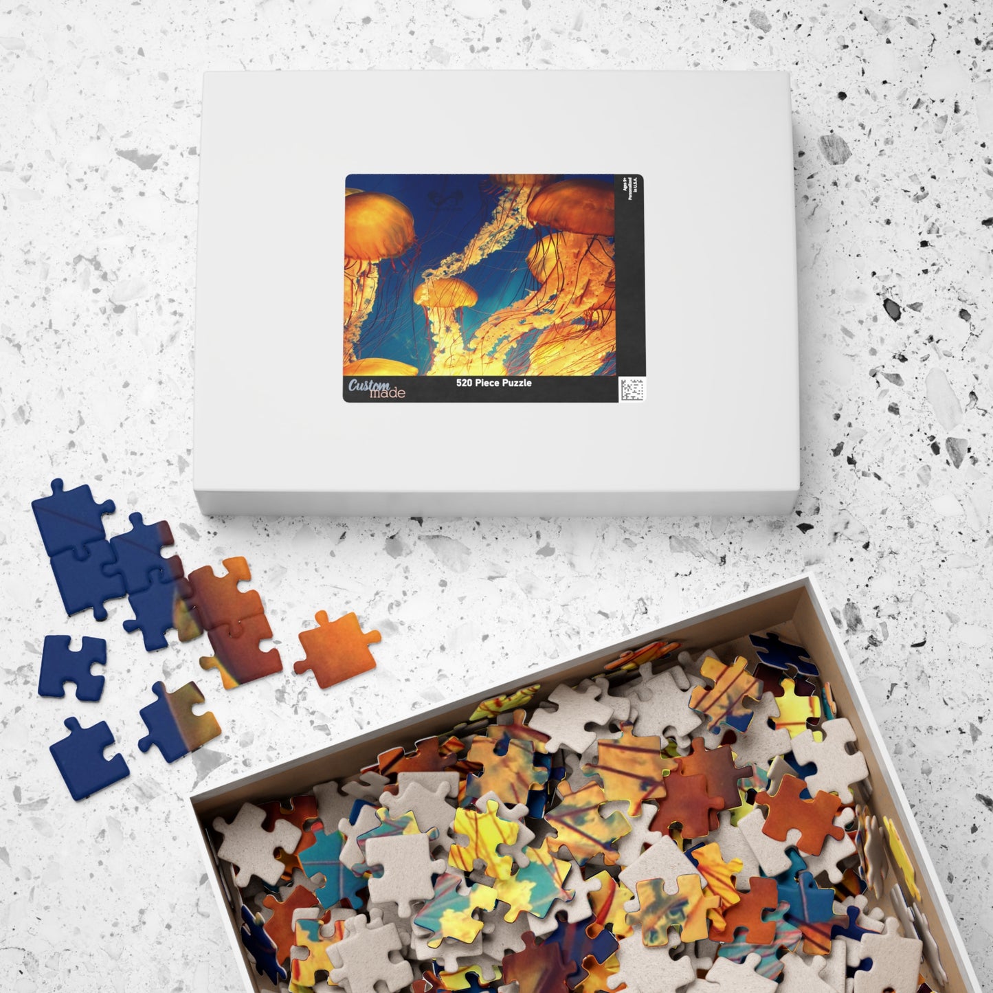 Indulge in the essence of the ocean with our Orange Jellyfish Puzzle. Crafted with 110 to 1014 pieces, this puzzle captures the striking hues and intricate details of a jellyfish. Dive into a world of relaxation and challenge your mind simultaneously.