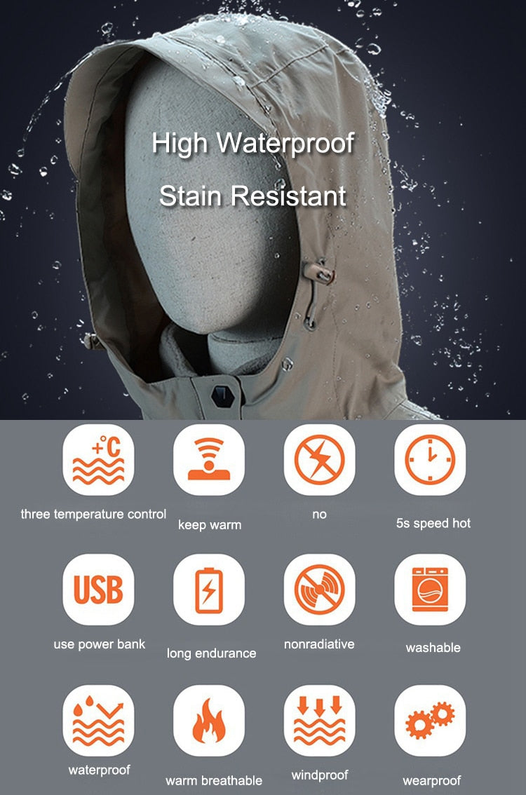 Stay warm and dry in any weather with our Warm Waterproof USB Heated Jacket! Featuring built-in heating technology and a waterproof exterior, this jacket is perfect for the cold and rainy days. Simply plug in any power bank and stay toasty and comfortable wherever you go. 
