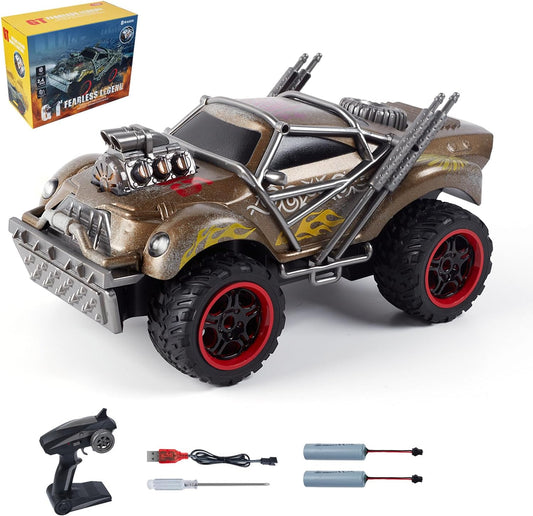 Wasteland Style 1:14 Scale 2.4GHz Model Racing Remote Control Car with Cool LED Lights and Realistic Sound, Hobby Electric RC Car Toys for Boys and Adults (Golden)