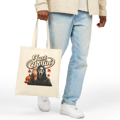 "Just Chillin" Halloween Ghost Face Canvas Trick or Treat Bag