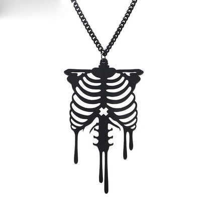 Stand out from the crowd this Halloween with this trendy black skeleton necklace! Its unique design and sleek look will make you the talk of the party. Dare to be bold and express your own style with this necklace!