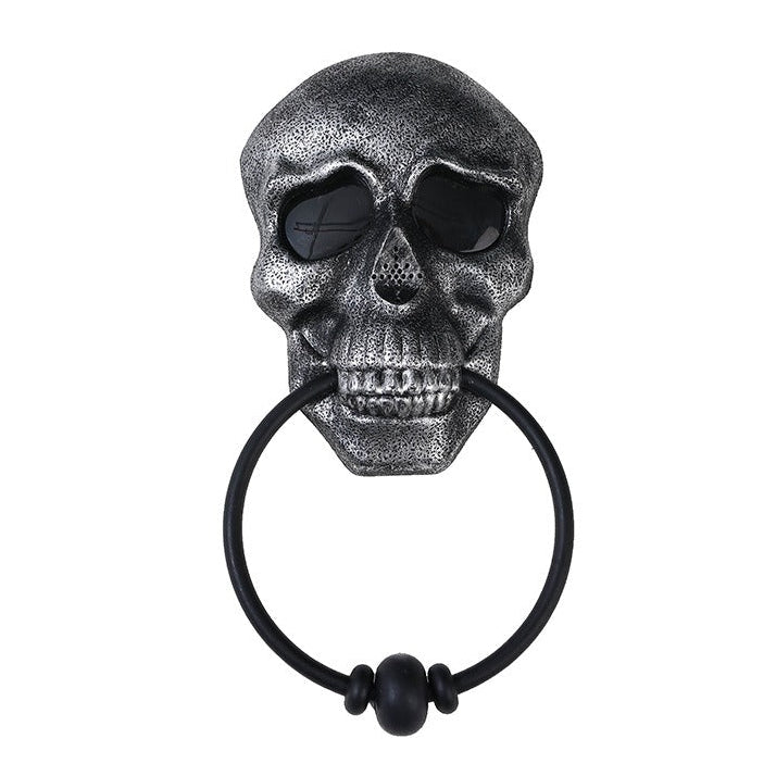 Make a bold statement this Halloween with the Halloween Skull Door Knocker. Crafted to catch attention, this striking decoration adds a spooky touch to your front door while serving as a functional knocker. Its detailed skull design creates an eerie atmosphere that sets the perfect mood for your Halloween festivities.