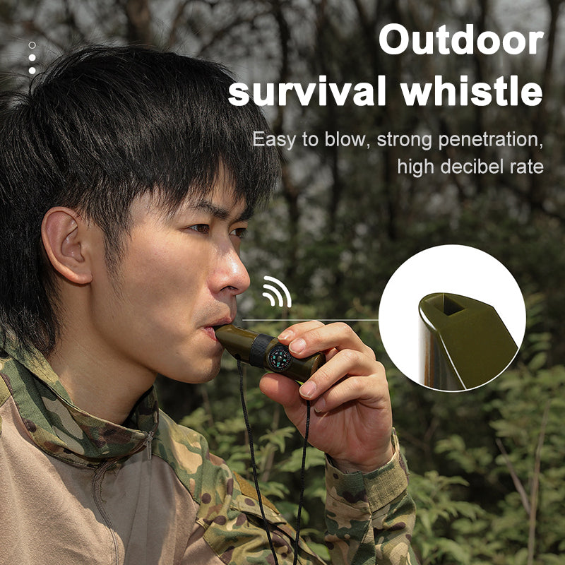 This 7-in-1 Survival Whistle is an essential accessory for any outdoor enthusiast. Featuring a thermometer, compass, flint, signal mirror, and other emergency supplies, this whistle is designed to give you the edge in any situation.