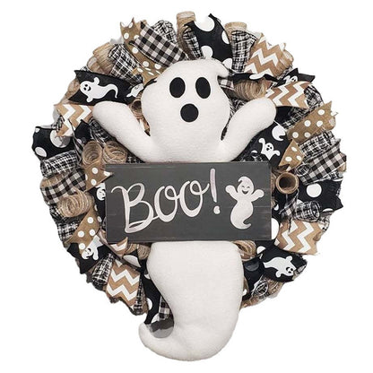 Add a spooky twist to your Halloween decor with this Cute Halloween Ghost Boo Wreath. Featuring playful ghost accents and a bold "Boo" message, it captures the fun and eerie spirit of the season, making your entrance unforgettable. 