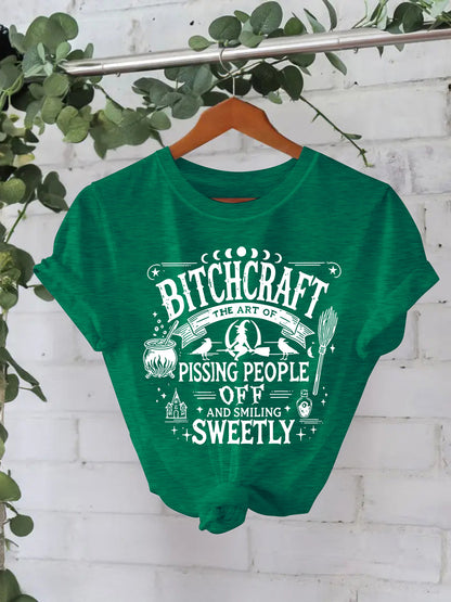 Bitchcraft Halloween Printed Round Neck Loose T-shirt