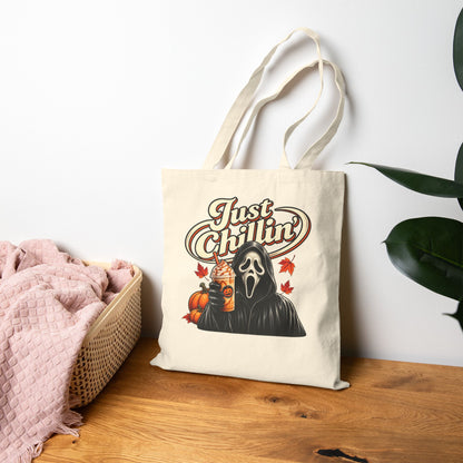 "Just Chillin" Halloween Ghost Face Canvas Trick or Treat Bag