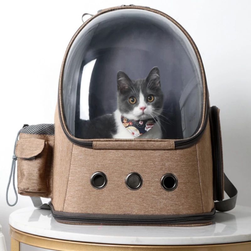 Make your pet's space travel journey a breeze with this innovative, transparent and breathable pet carrier. Perfect for keeping your furry friend safe and secure during takeoff, landing, and every tour along the way! Enjoy a hassle-free journey with your four-legged friend.