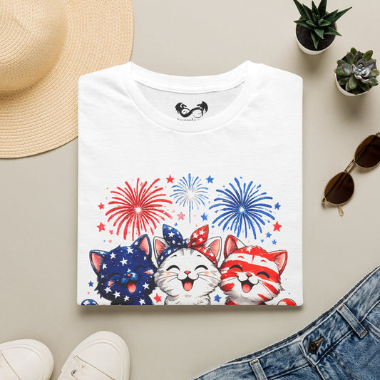 Cute Patriotic Kittens 4th of July Cotton T-Shirt