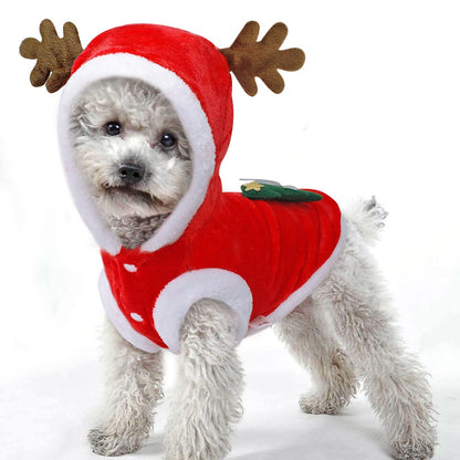 Christmas Red Cat & Dog Coat With Reindeer Antlers
