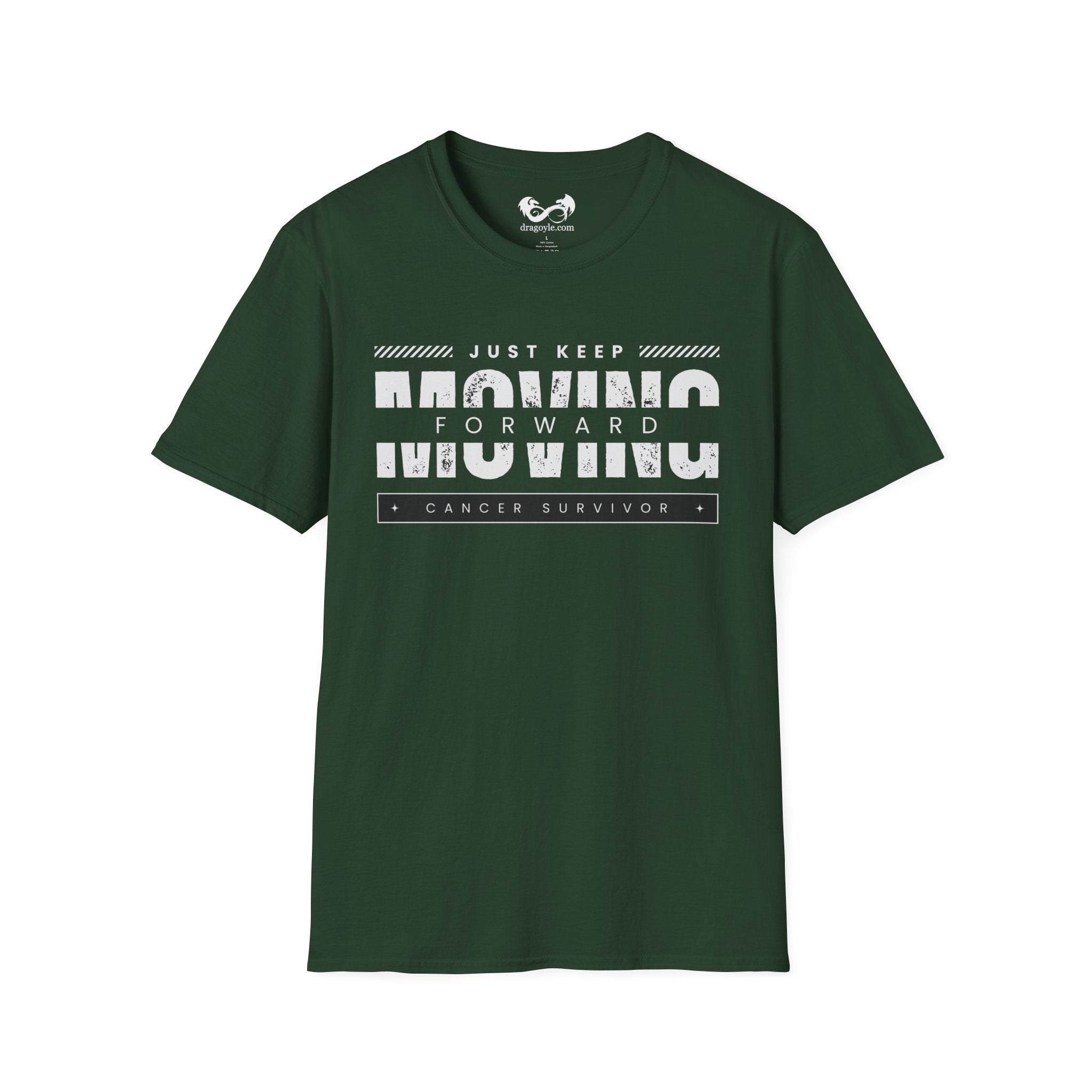 This unisex t-shirt is a canvas for self-expression, crafted for those who embrace resilience. With the phrase "Just Keep Moving Forward - Cancer Survivor" emblazoned across the chest, it celebrates strength and spirit.