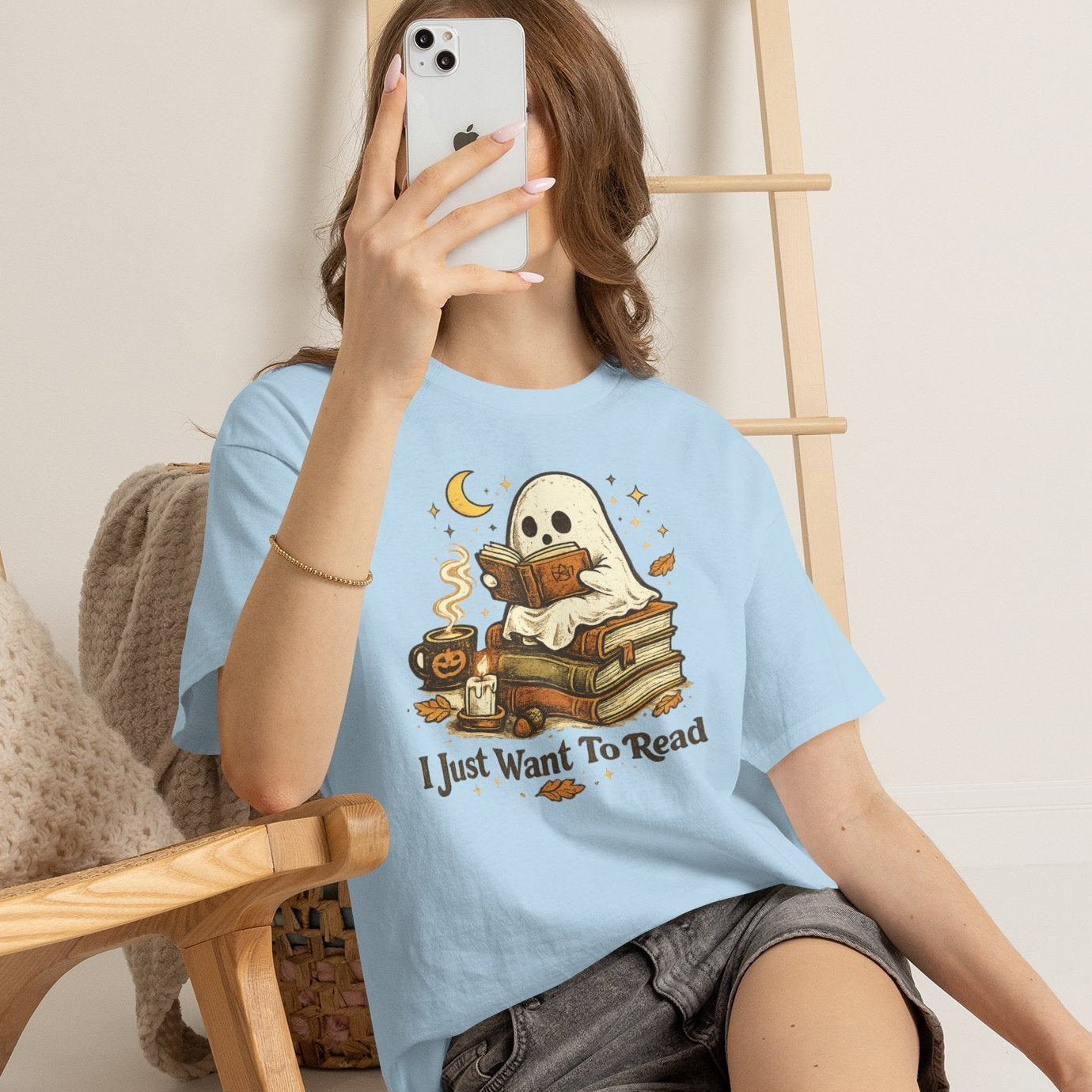 I Just Want To Read Ghost Halloween Comfortable Cotton T-Shirt