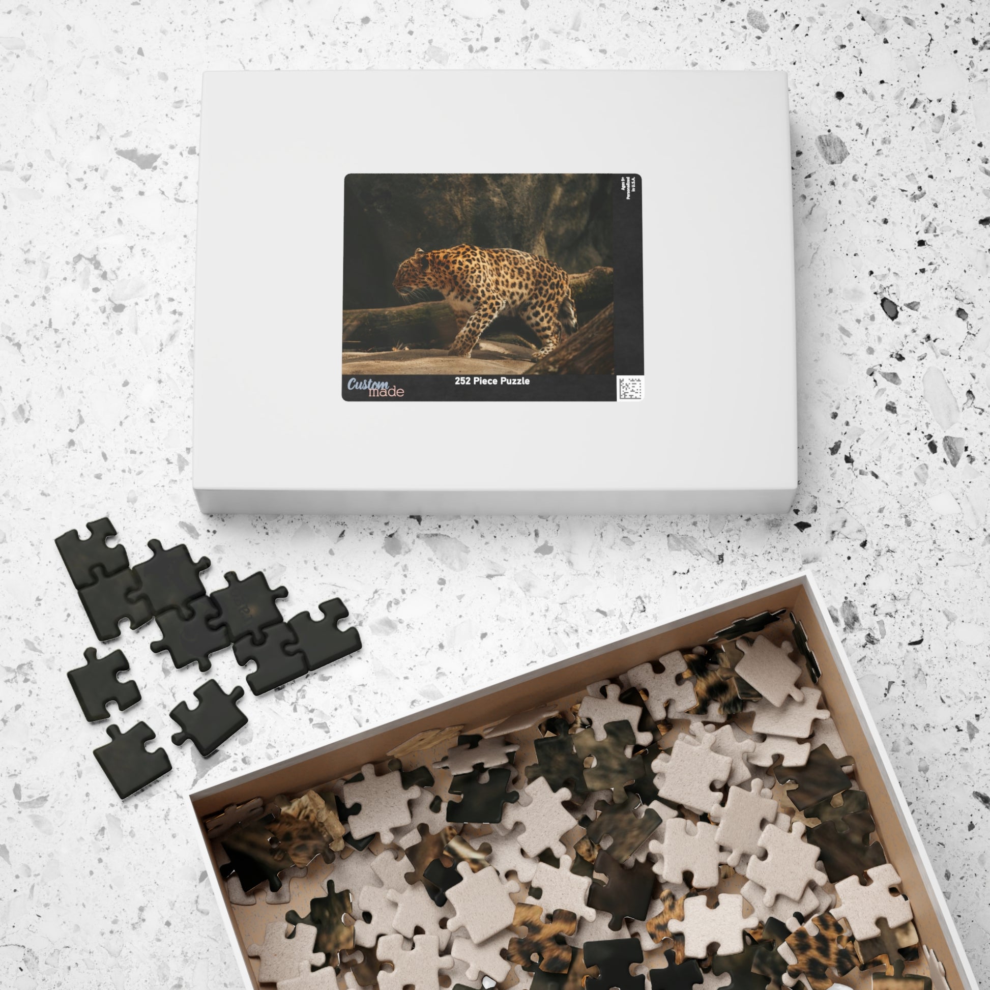 Unleash your wild side with our Stalking Leopard Puzzle! Challenge yourself with 110 to 1014 pieces of fierce feline action. Let the stalking begin as you put together this dynamic image of a sleek and powerful leopard. Embrace the thrill of the hunt and complete this puzzle today!