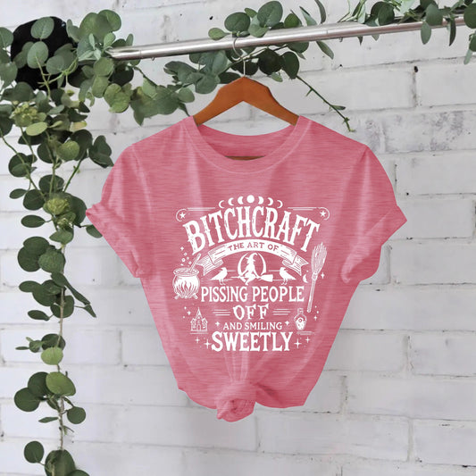 Bitchcraft Halloween Printed Round Neck Loose T-shirt
