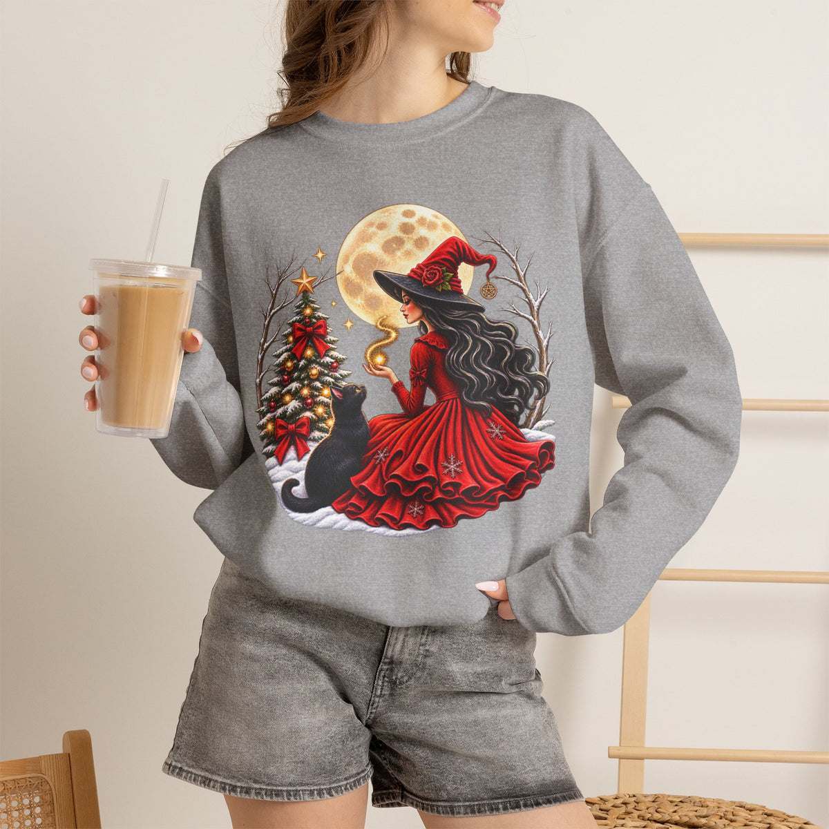 Christmas Witch Crewneck Sweatshirt – Magical Holiday Winter Design