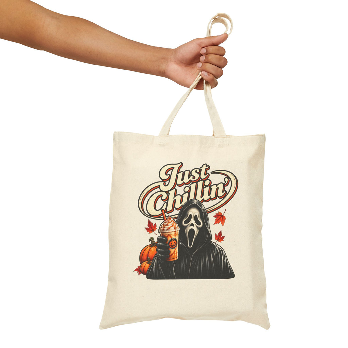 "Just Chillin" Halloween Ghost Face Canvas Trick or Treat Bag