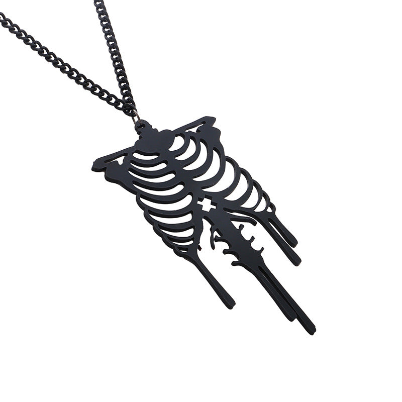 Stand out from the crowd this Halloween with this trendy black skeleton necklace! Its unique design and sleek look will make you the talk of the party. Dare to be bold and express your own style with this necklace!