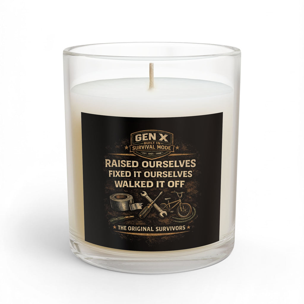 Candle with a label on a white background