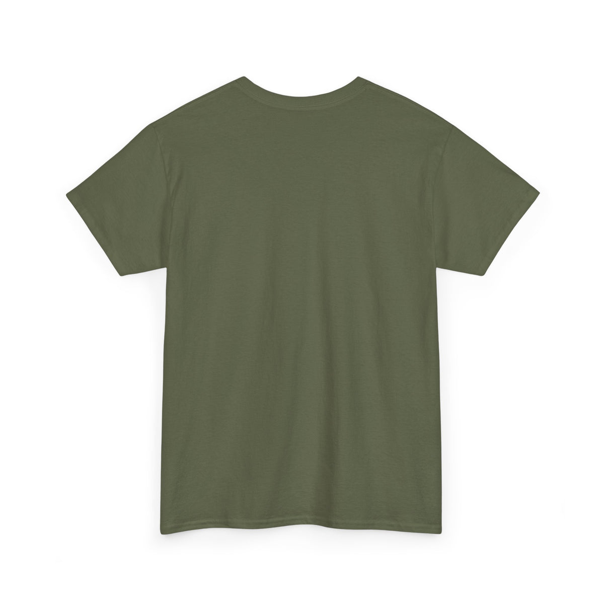 An olive green short-sleeve crewneck t-shirt shown from the back, laid flat against a solid white background.